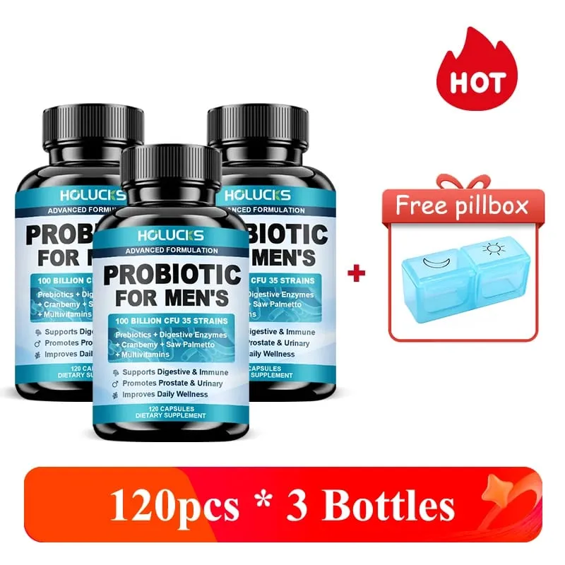 Advanced Men's Probiotic Supplement 100B CFU Prebiotic Fiber Enzymes Saw Palmetto Cranberry for Prostate Urinary Wellness