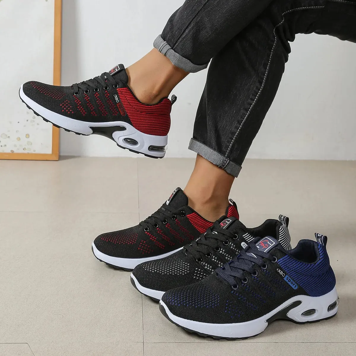 Men's Black Grey Knit Air Cushion Sneakers Breathable Non-Slip Lightweight Casual Running Shoes for Daily Walking Work — image 5