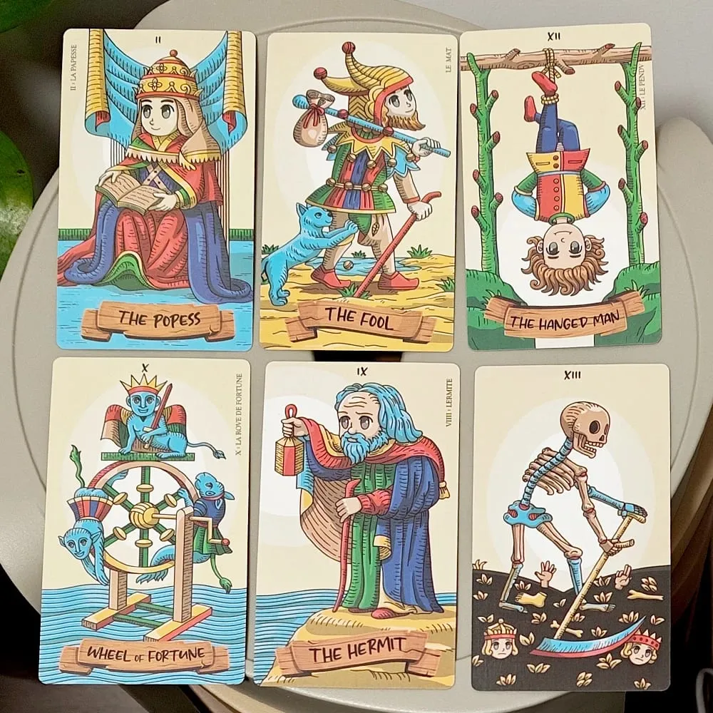 Petit De Marseilly Tarot Deck 78 Pcs Cute Chibi Marseille Tarot Cards in Rigid Box 12*7cm Double-embossed Cardstock — image 5