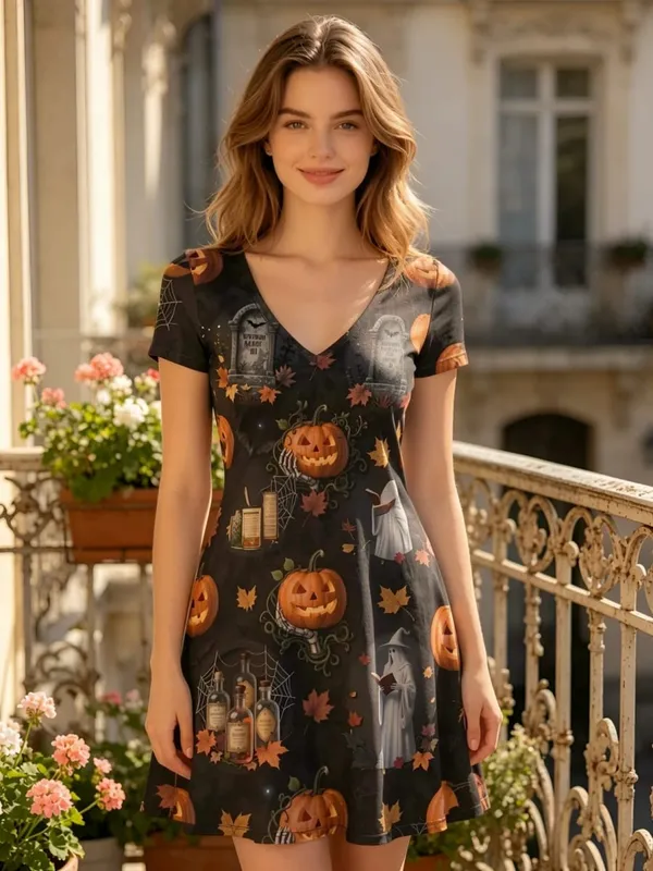 Womens V Neck Short Sleeve Floral Print A Line Dress Relaxed Fit Summer Mini Dress for Everyday Style Travel Holidays and Events