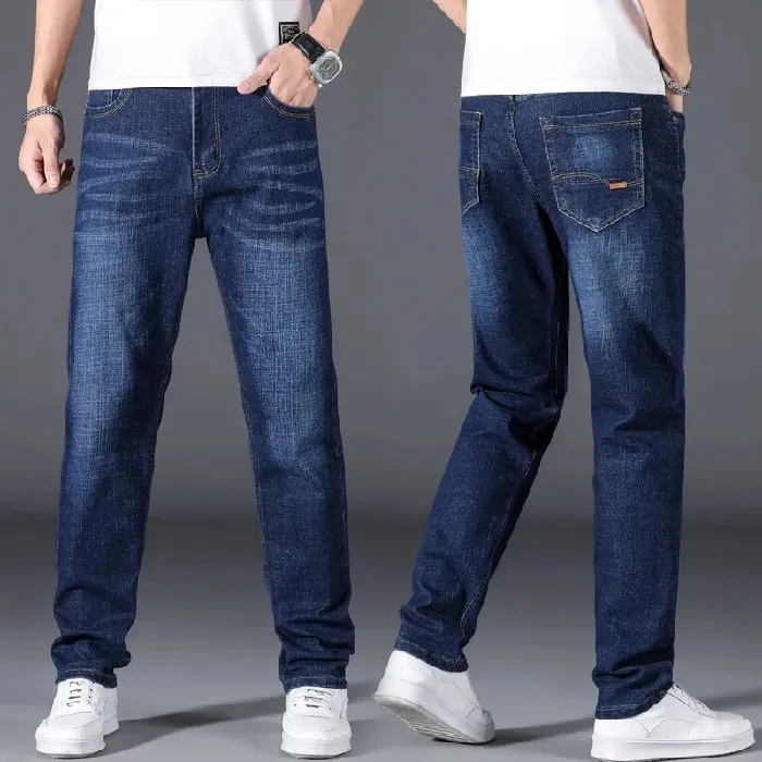 Grande taille 42 44 46 48 50 classique hommes jean ample droit noir bleu jean Stretch affaires pantalon décontracté homme marque pantalon — image 11