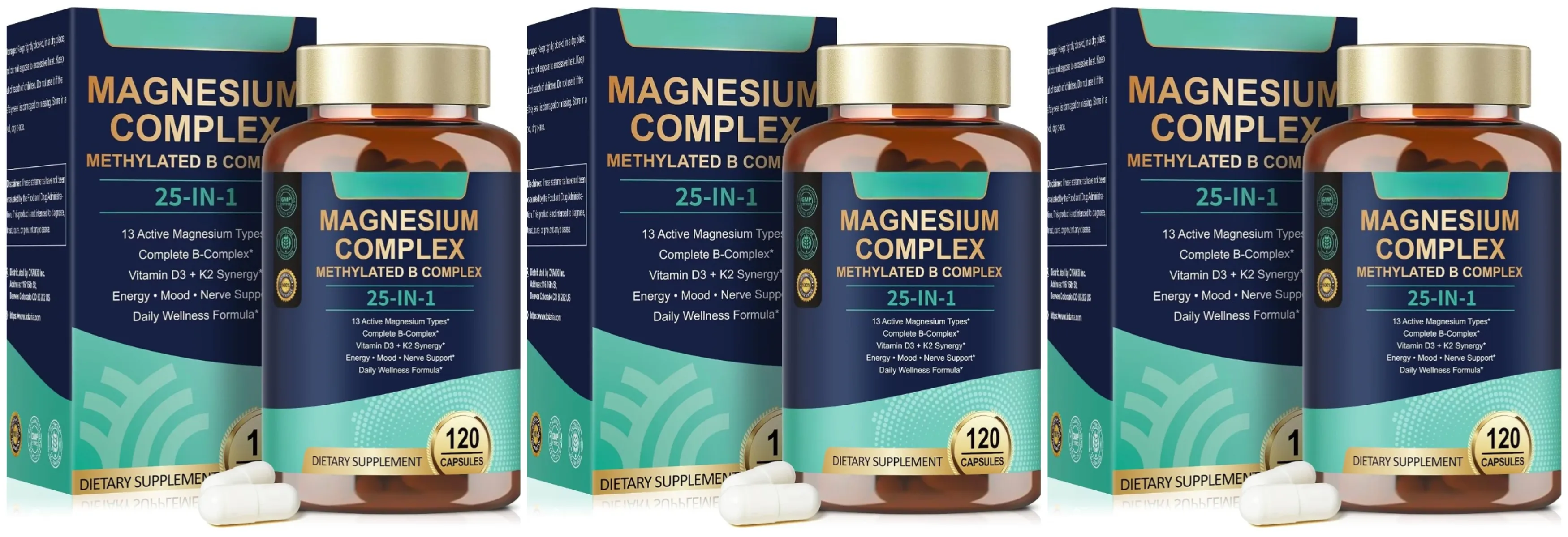 25-in-1 Magnesium Complex with Glycinate Citrate Malate Vitamin D3 K2 B12 Methylfolate for Relaxation Energy Nerve 120 Capsules — image 9