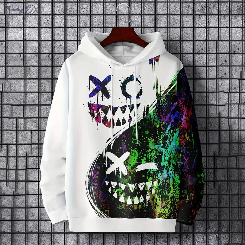 New autumn men's fashionable smiling face design printed soft and comfortable hooded sweatshirt outdoor streetwear — image 2
