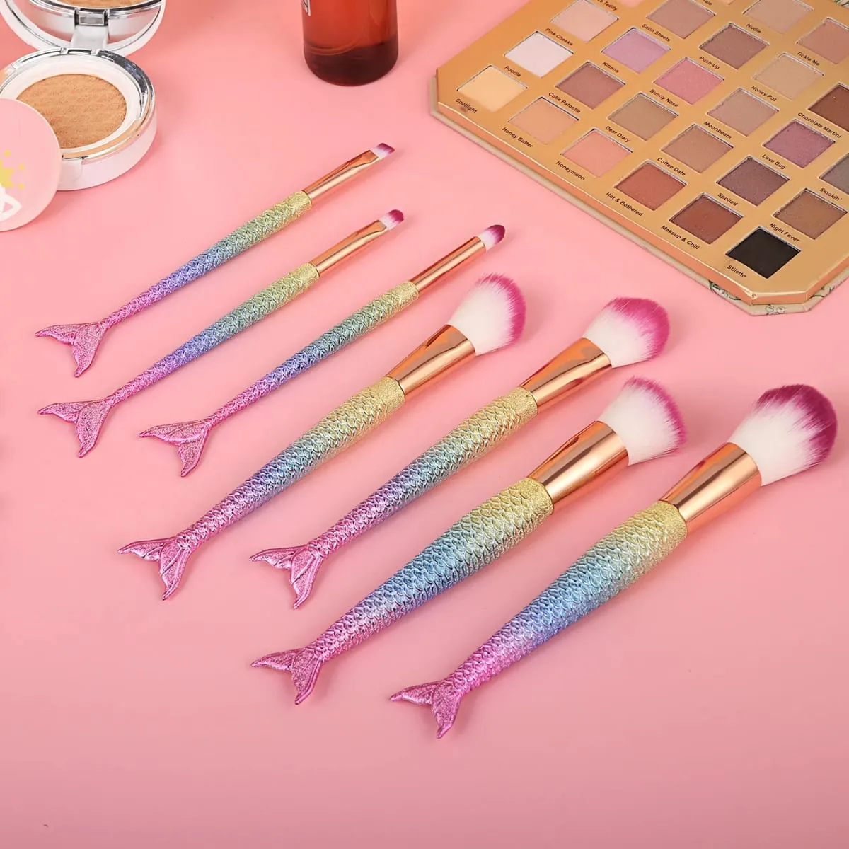7Pcs Rainbow Mermaid Tail Makeup Brushes Large Powder Blush & Eyeshadow Detail Brushes Starter Beauty Cosmetic Kit — image 4