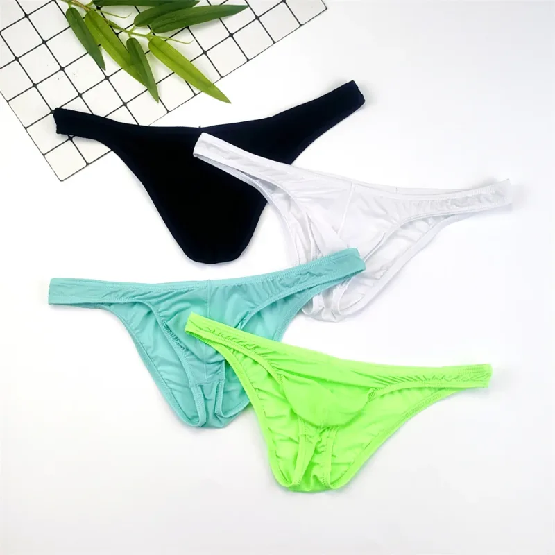 4PCS Men High Fork Briefs Mid Waist Elastic Ice Silk Brief Summer Underpants Ice Silk U Convex Pouch Male Underwear Silky Shorts — image 23