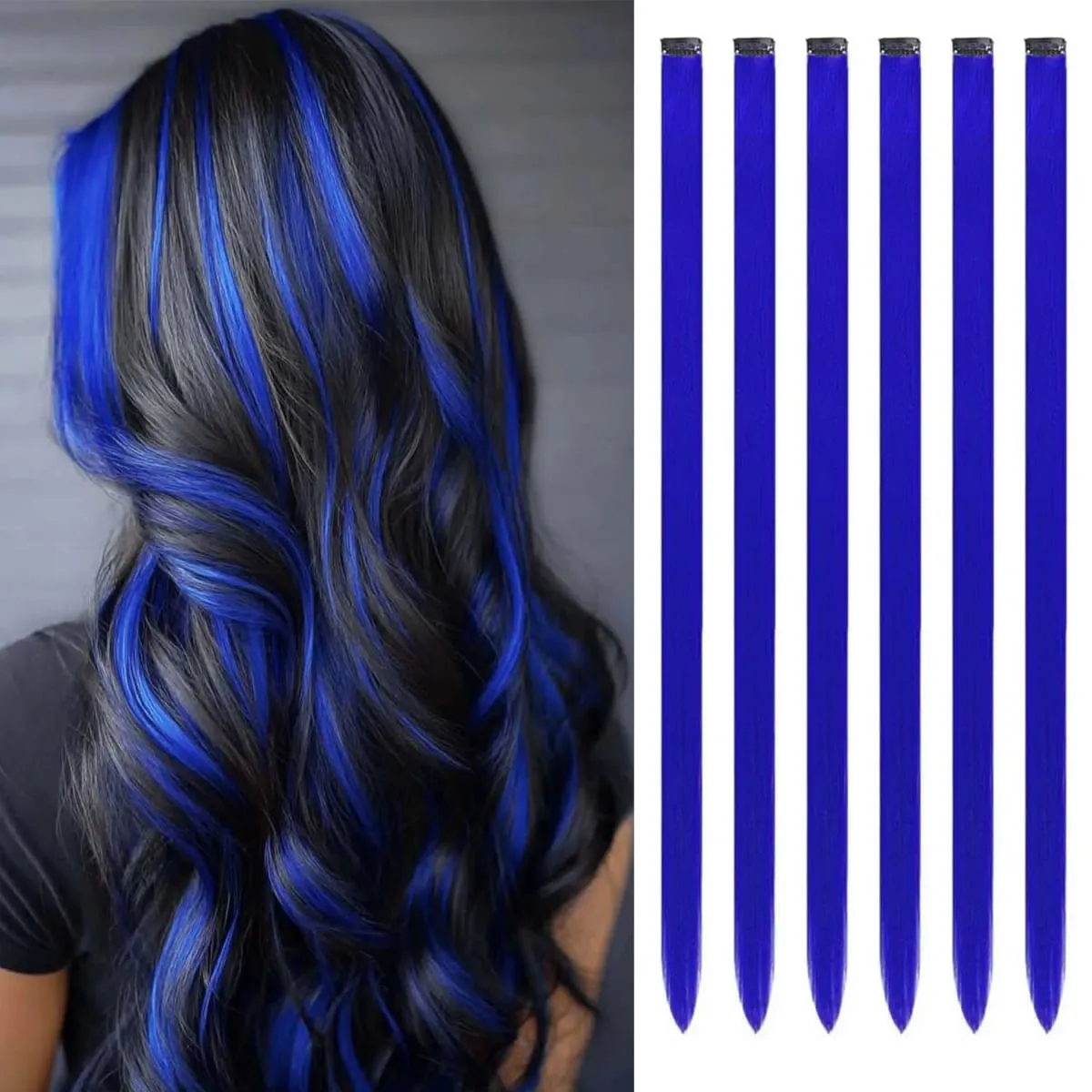 6 Pcs Clip Extensions Synthetic 24 Inch Colored Hair Extensions Party Highlights Long Straight Hairpieces for Women Kids Girl — image 27