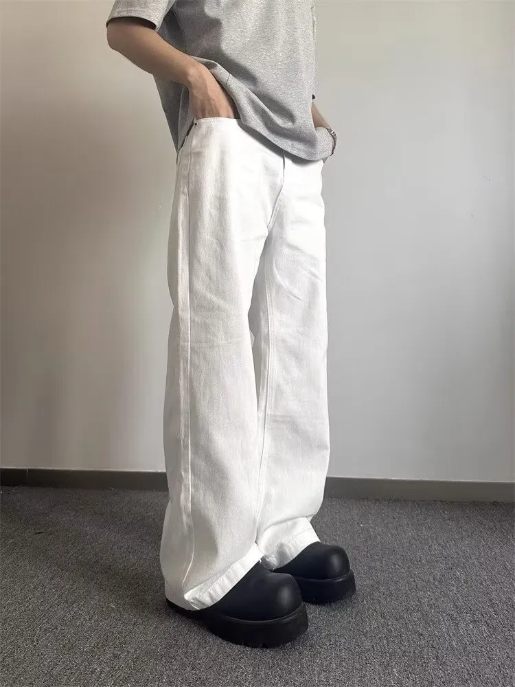 Y2K Blade Jeans Men Cleanfit White Denim Pants High Street Vibe High Waist Straight Flare Trousers Fashion Casual Streetwear
