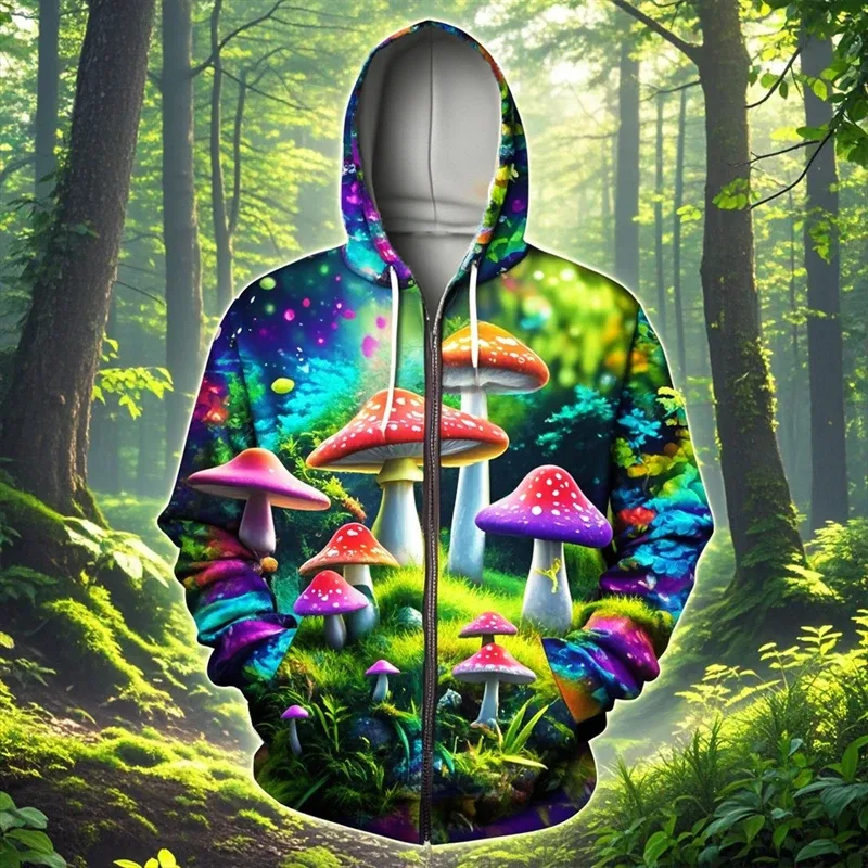 Mushroom 3D Print Zipper Hoodie Men Women Casual Fashion Hooded Sweatshirts Male Oversized Tracksuit Hoodies Man Coat Clothing — image 15