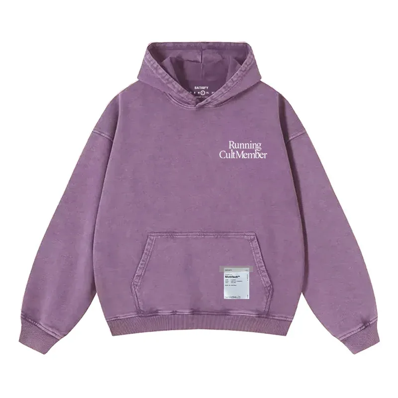 Elf-Adhesive SATISFY Flocking Print Hoodie Sweatshirt Jacket Street Style Loose Fit Long Sleeve for Young Men And Women — image 5