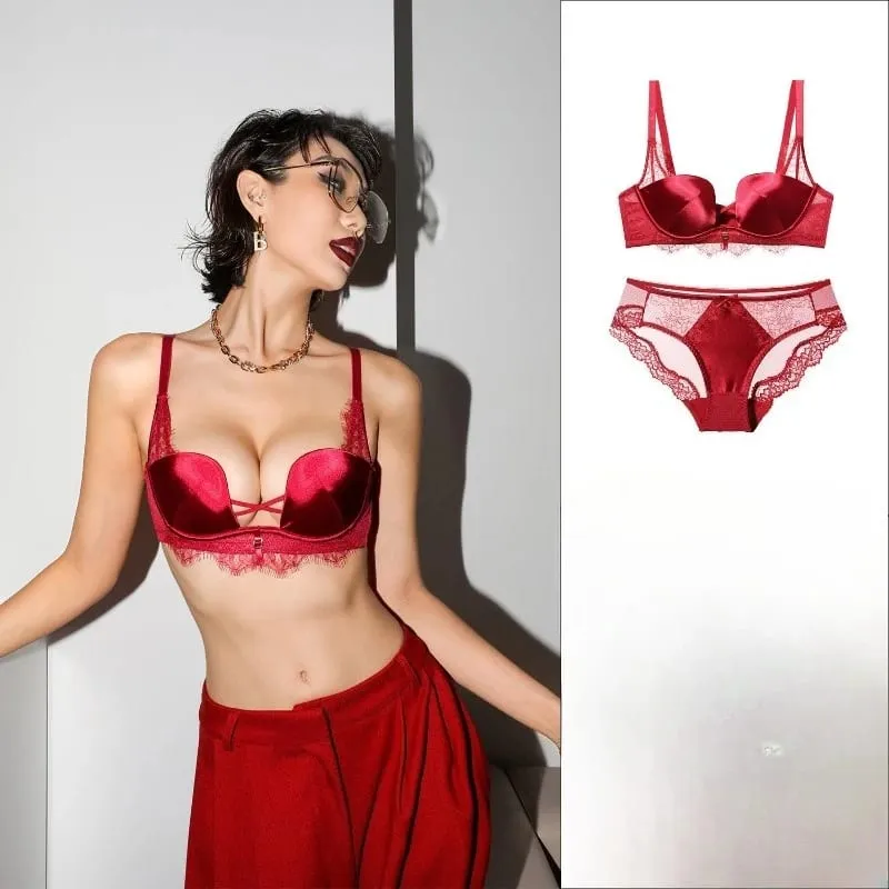 Tendance Ensemble Lingerie Léopard Dentelle Style Français Soutien-Gorge Push Up Petit Poitrine Anti Affaissement Toutes Tailles — image 3