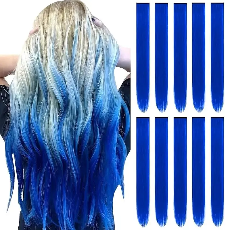 1 5 11 Pcs/lot Clip in Hair Extensions Multi-Colors Highlights Synthetic Hair 22 inch Rainbow Hairpieces for Girls Women 2030 — image 15