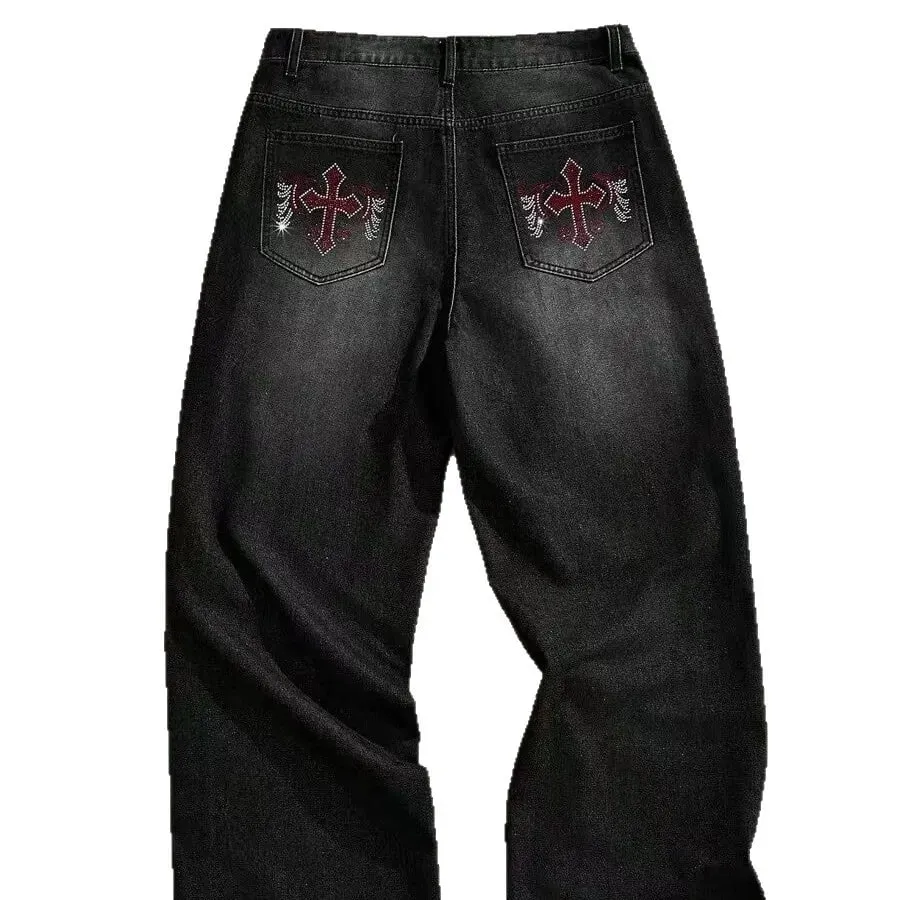 High Street Retro Washed Old Jeans Men's Trendy Brand Loose Straight Teen Wide-leg Floor-mopping Trousers — image 4