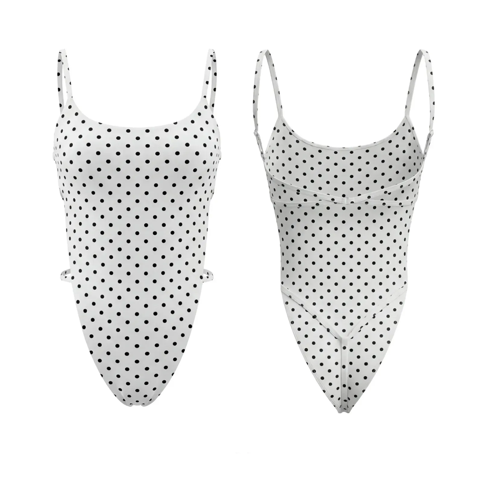 Women's Backless Sleeveless Bodysuits Stylish Dots Print Tank Romper Spaghetti Strap Sexy Club Summer Body Top Shirts