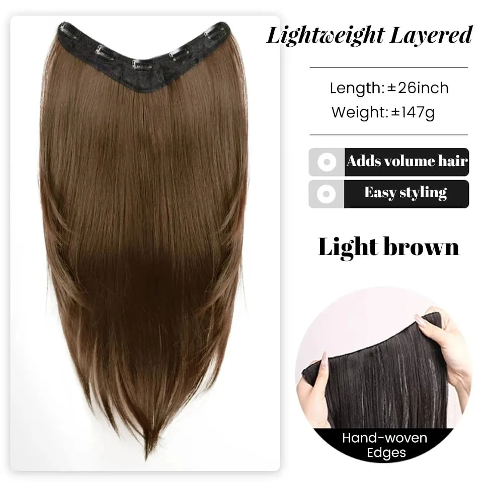 26Inch Synthetic Long Straight Layered V-Shaped Clip-in Hair Extension 4 Clip Heat Resistant Hairpiece for Women Daily Party — image 8