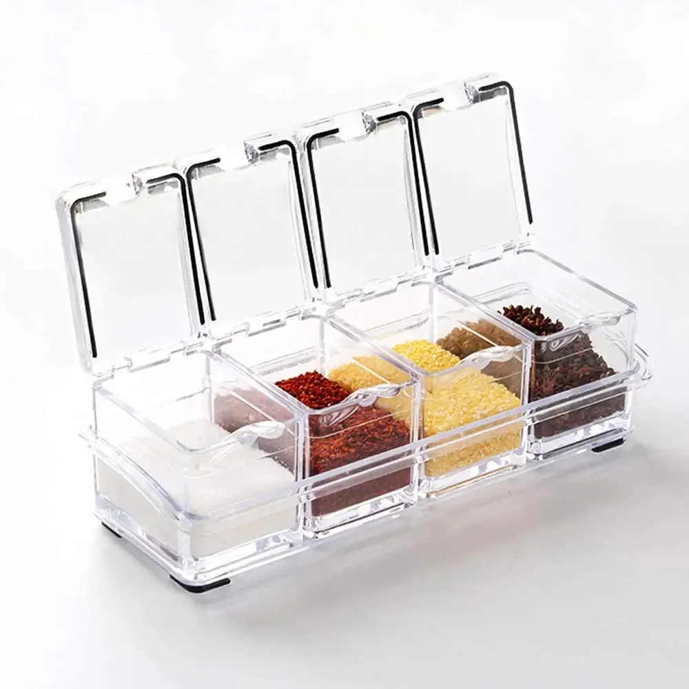 Kitchen Accessories Gourmet Acrylic Seasoning Box with 4 Serving Spoons Spice Jar Set Condiment Cruet Bottle Kitchen Supplies — image 7