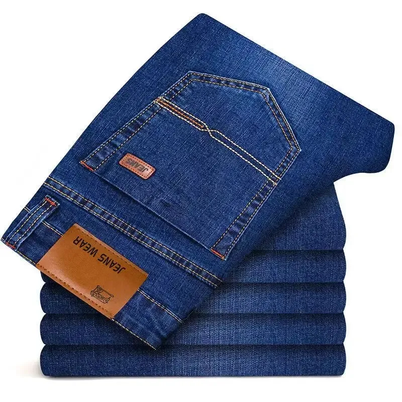 2025 New Business Men's Jeans Casual Straight Stretch Fashion Classic Blue Black Work Denim Pant Trousers Male Clothing — image 6