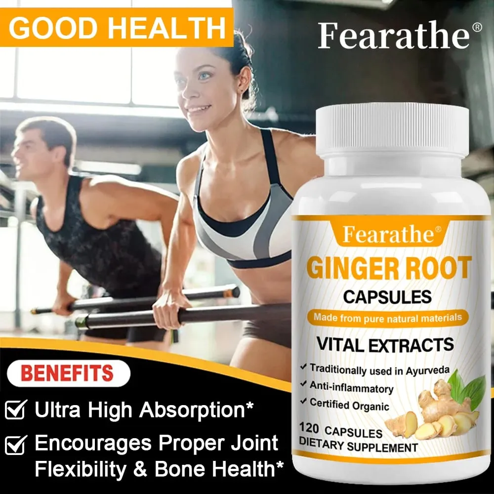 Organic Ginger Root Capsules 1200mg - with Black Pepper Extract For Joint Health Anti-Inflammation Muscle Immune Health — image 4