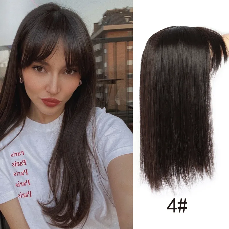 Synthetic 16inch Straight Topper Hair with 3 Clips for Women Hairpieces for Thinning Hair Featuring Bangs Easy to Wear — image 8