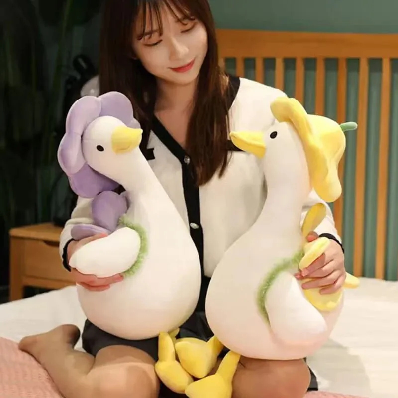 Kid Cute Little Duck Doll Flower Duck Plush Toy Big White Goose Doll Super Soft Sleeping Pillow Birthday Gift Decoration Toy — image 6