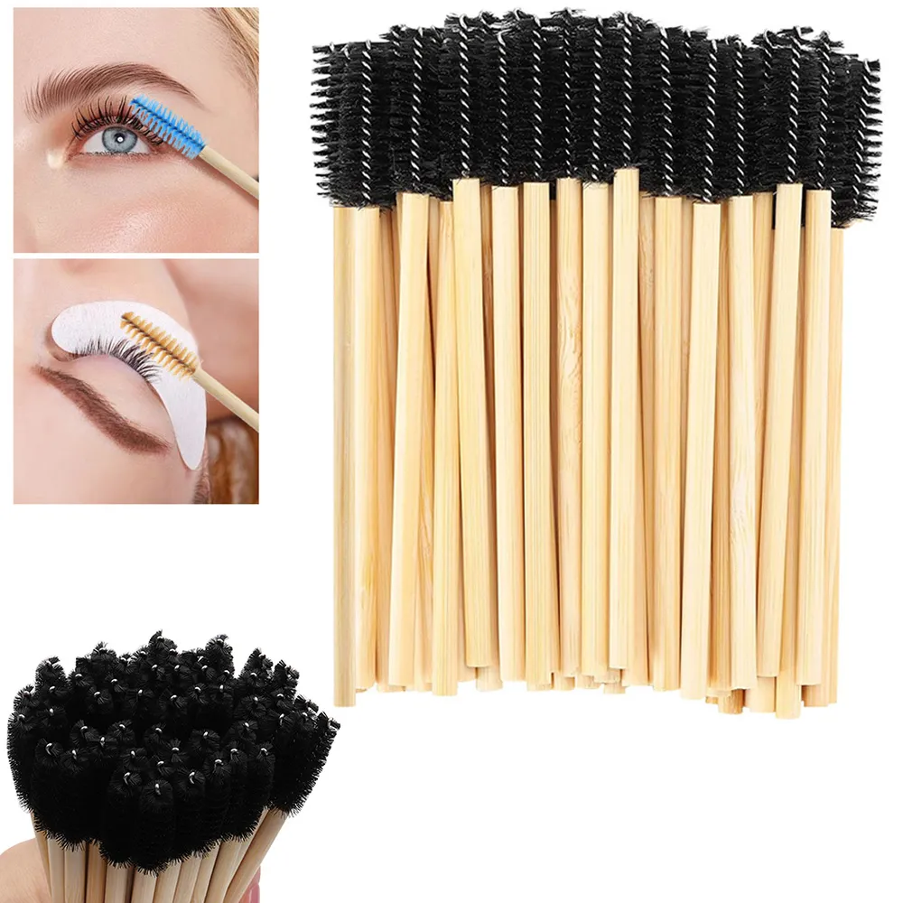 50Pcs Bamboo Handle Eyelash Brushes Mascara Wands Applicator Eye Lashes Extension Brush Eyebrow Spoolie Brushes Makeup Tool — image 2