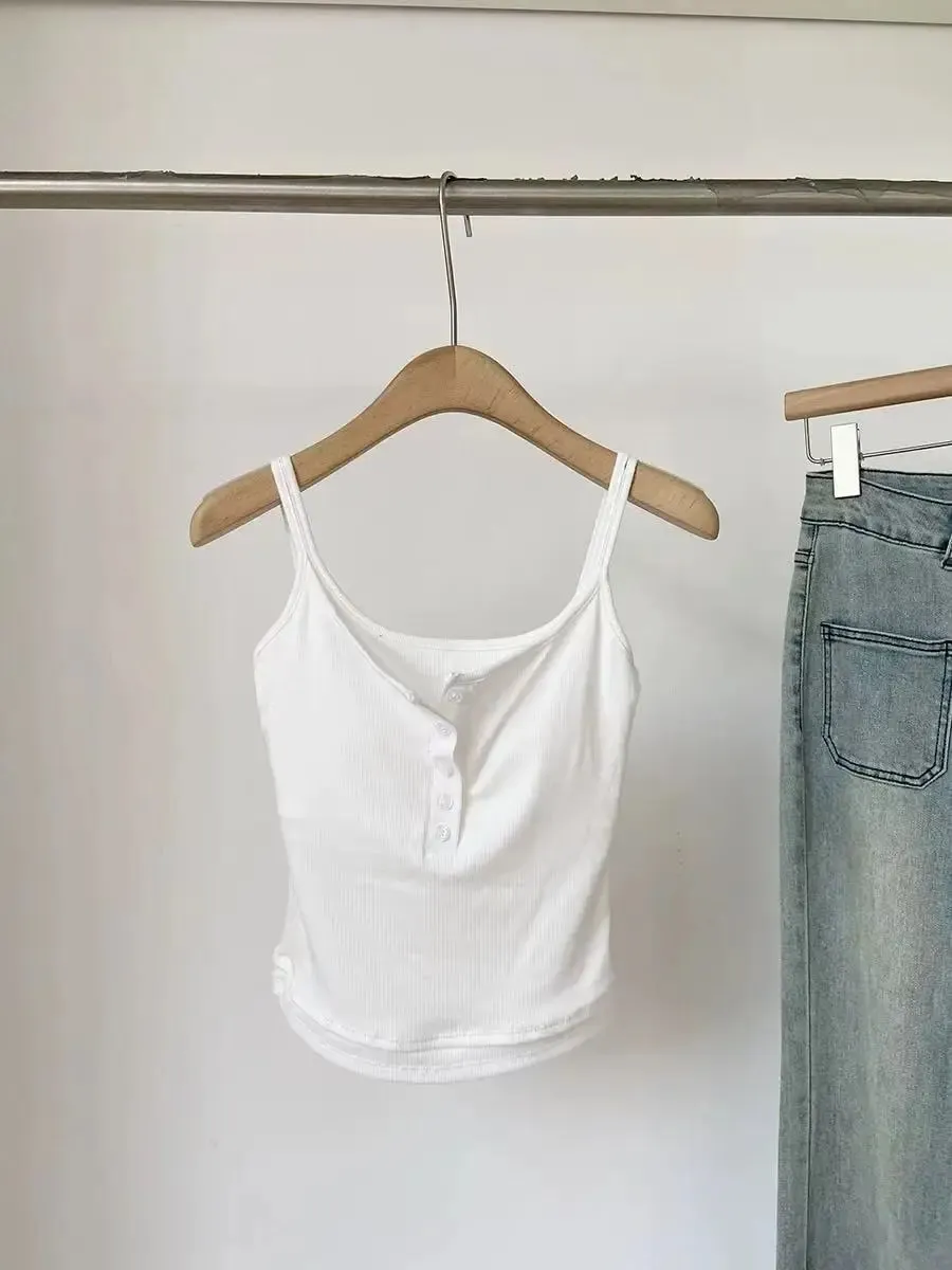 Fashion Fake Two Piece Camisole for Woman Spring Autumn Short Slim Fit Chest Pad Tank Women Korean Street Spicy Girl Clothes — image 6