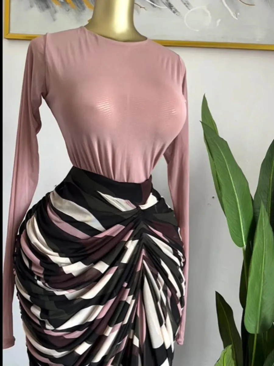CM.YAYA Women Tie Dye Striped Patchwork Stacked Ruched Bodycon Midi Maxi Long Dress Fall Winter Education Vacation Prom Dresses — image 3