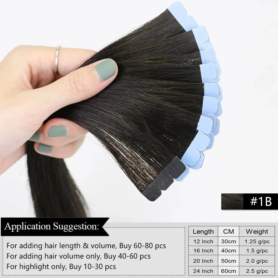Invisible Adhesive Mini Tape Ins Straight Real Human Hair Extensions Easy Installation Add Volume For Women