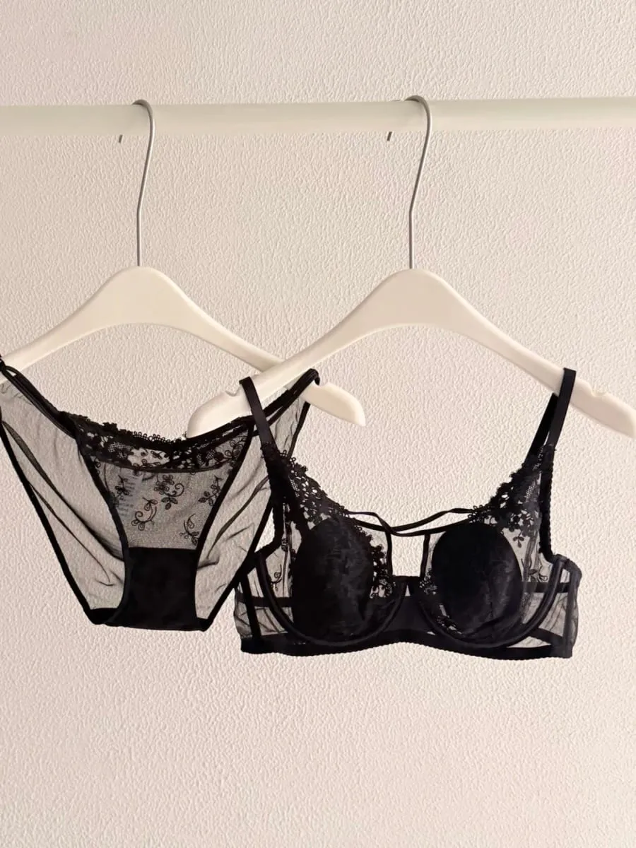 French Lace Women's Lingerie Set Summer Thin Bunny Ear Cups Minimizer for Large Breasts Lift & Anti-Sagging Side Support Bra