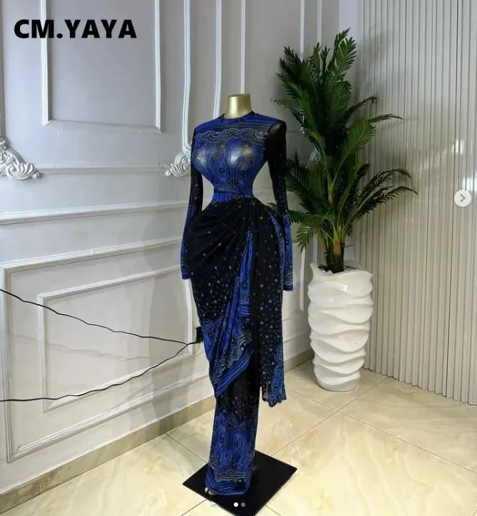 CM.YAYA Women Tie Dye Printed Stacked Ruched Long Sleeve Midi Bodycon Maxi Long Dress Birthday Party Education Trendy Dresses — image 4