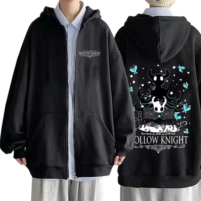 Gaming Hollow Knight Graphic Zipper Hoodie Men's Women's Casual Cartoon Style Hoodies Unisex Funny Game Lover Zip Up Jacket Coat — image 1