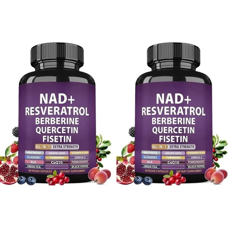NAD+ Resveratrol Supplement with Berberine Quercetin Fisetin CoQ10 Vitamin C D3 60 Vegan Capsules for Daily Nutrition Support — image 8