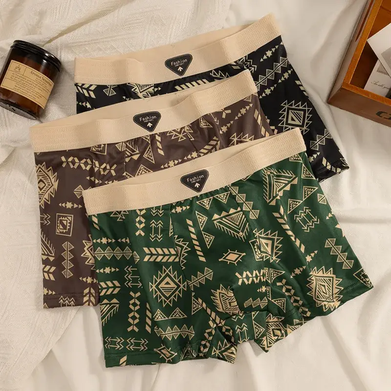 Men's Boxer Retro Ethnic Style Comfortable Smooth Fabric Briefs Vintage Print Elastic Underwear for Man Lingerie Flat Underpants — image 4