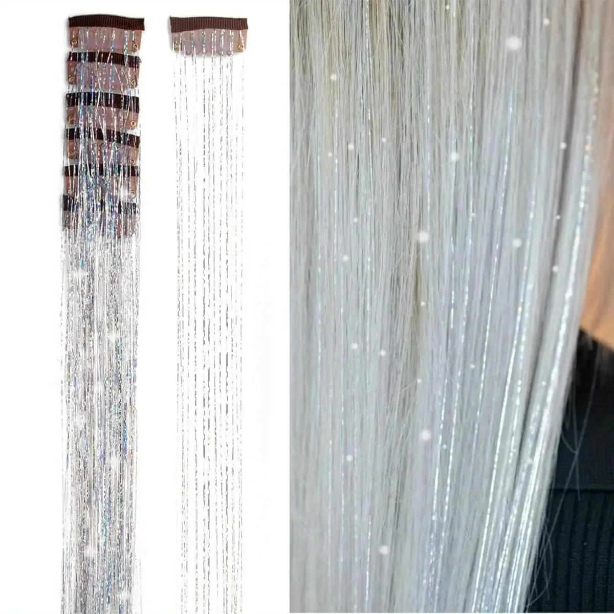 6Pcs Synthetic Hair Tinsel Clip in 19.6Inch Glitter Tinsel Hair Clip in Hair Tinsel Kit Heat Resistant Shiny Sparkle Fairy Hair — image 13