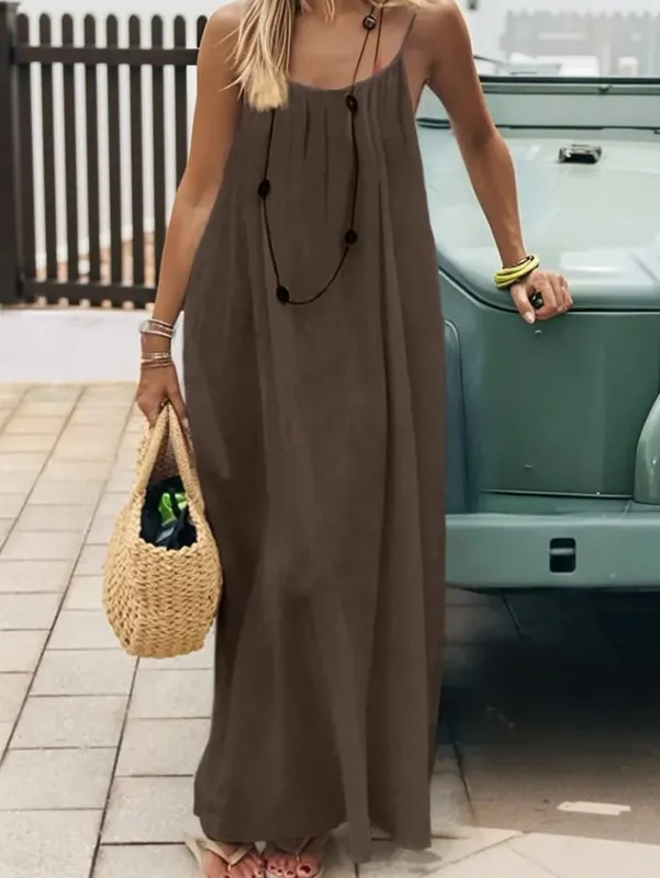 2026 Summer Casual Spaghetti Strap Long Dress Women Comfortable Sleepwear Loose Homewear Vacation Sleeveless Backless Dresses — image 4