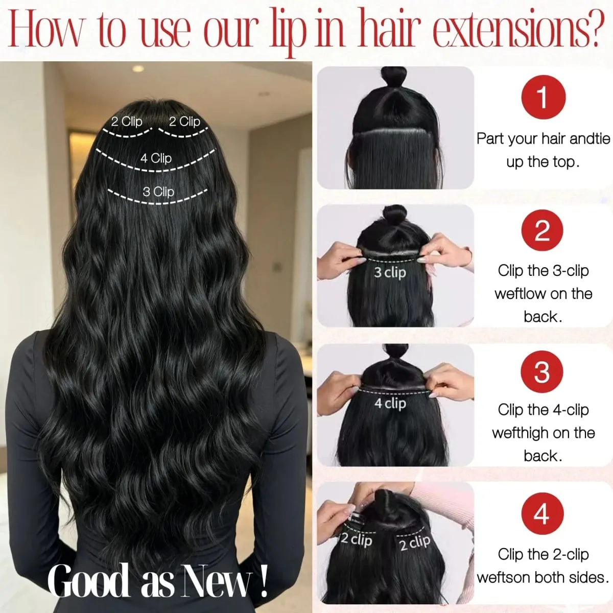 4-Piece Set Women's Synthetic Clip-in Wig Extensions Long Wavy Thick Clip-in Wig Pieces Voluminous Wig — image 4