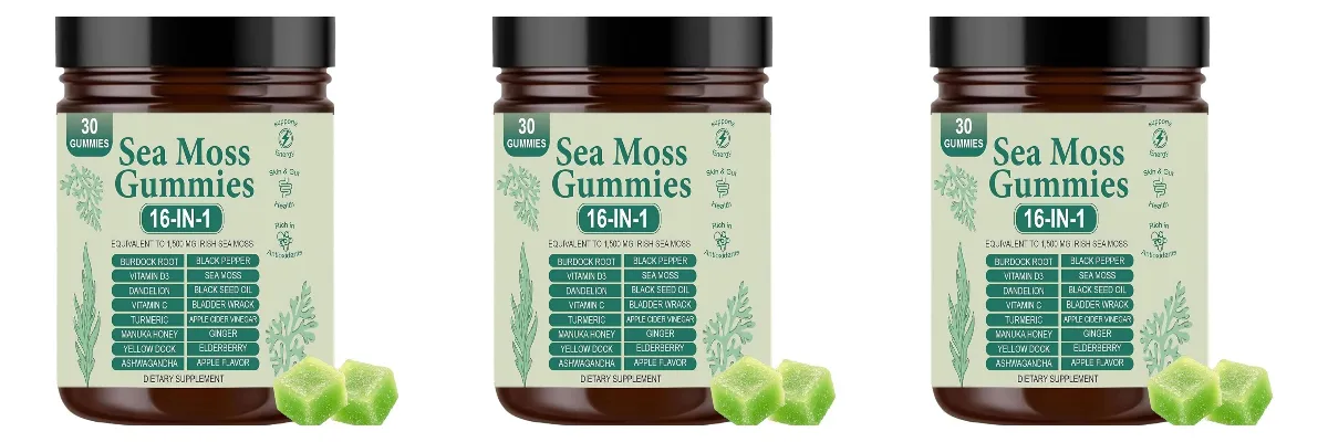 Irish Sea Moss Gummies 1500mg Equivalent 16 in 1 Botanical Blend Apple Flavor Daily Wellness Supplement 30 Count — image 10