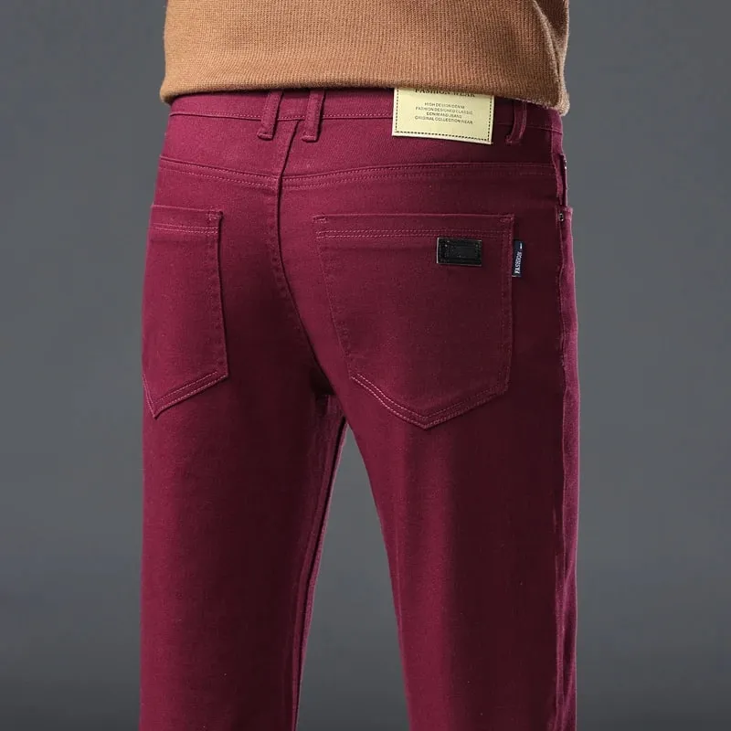 Wine Red Jeans Men Fashion Casual Classic Style Business Straight Slim Fit Trousers Male Advanced Pants 6 Colors Plus Size 28-44 — image 6