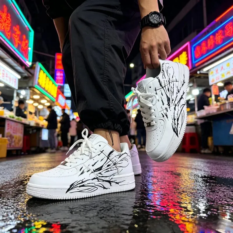 Black Ink Print White Casual Sneakers Unisex Street Style Platform Skate Shoes 36-45 Couple Footwear