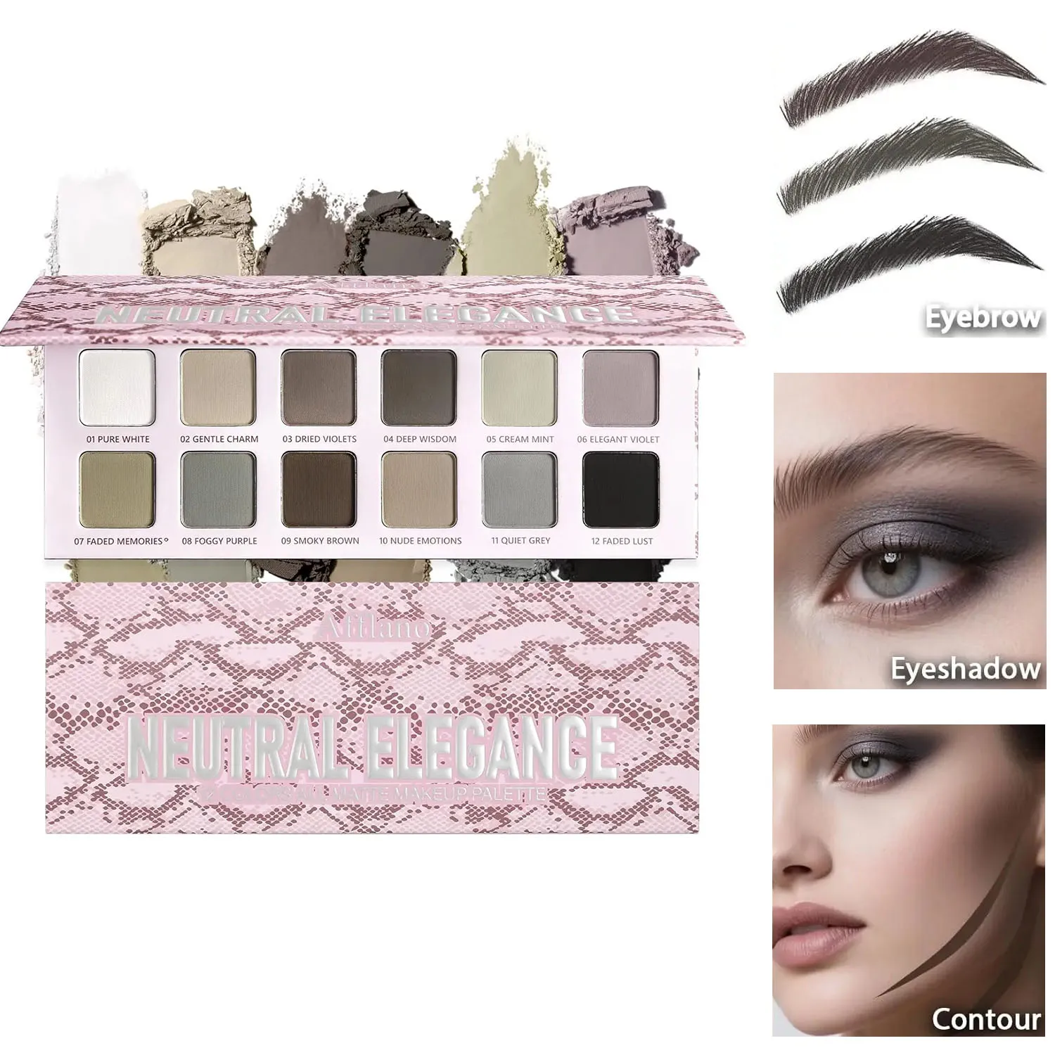Afflano 12 Colors Eyeshadow Palette Powder Matte Shimmer Nude Beige Brown Natural Colors Highly Pigmented Blendable Eye Makeup — image 1