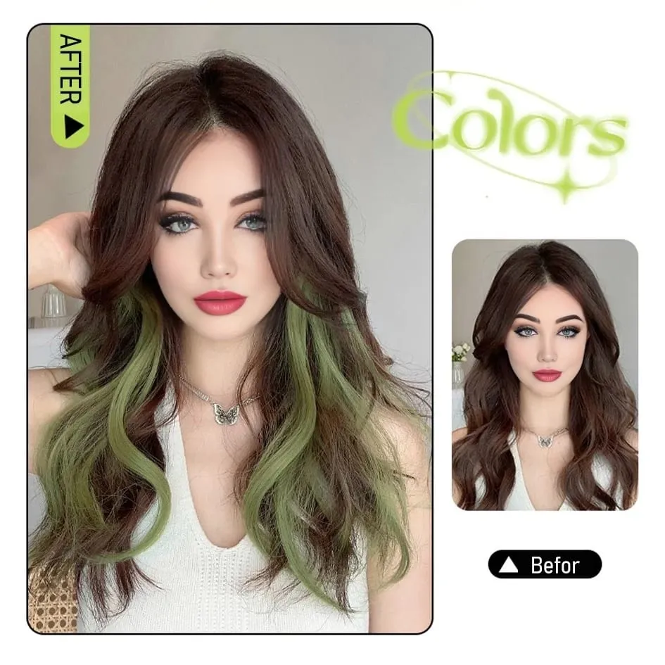 Extensions de cheveux synthétiques bouclés colorés 2 pièces/ensemble 50cm, perruque ondulée rose/bleue/violette pour Halloween/noël — image 5