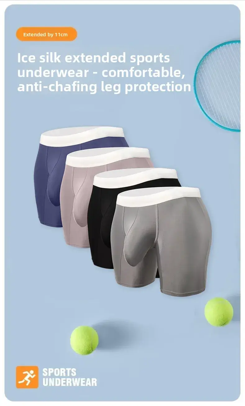 Mens Cool Ice Silk Boxer Briefs Extra Deep Pouch Breathable Long Running Sport Gym Underwear Anti Chafe Free Soft Trunks — image 8