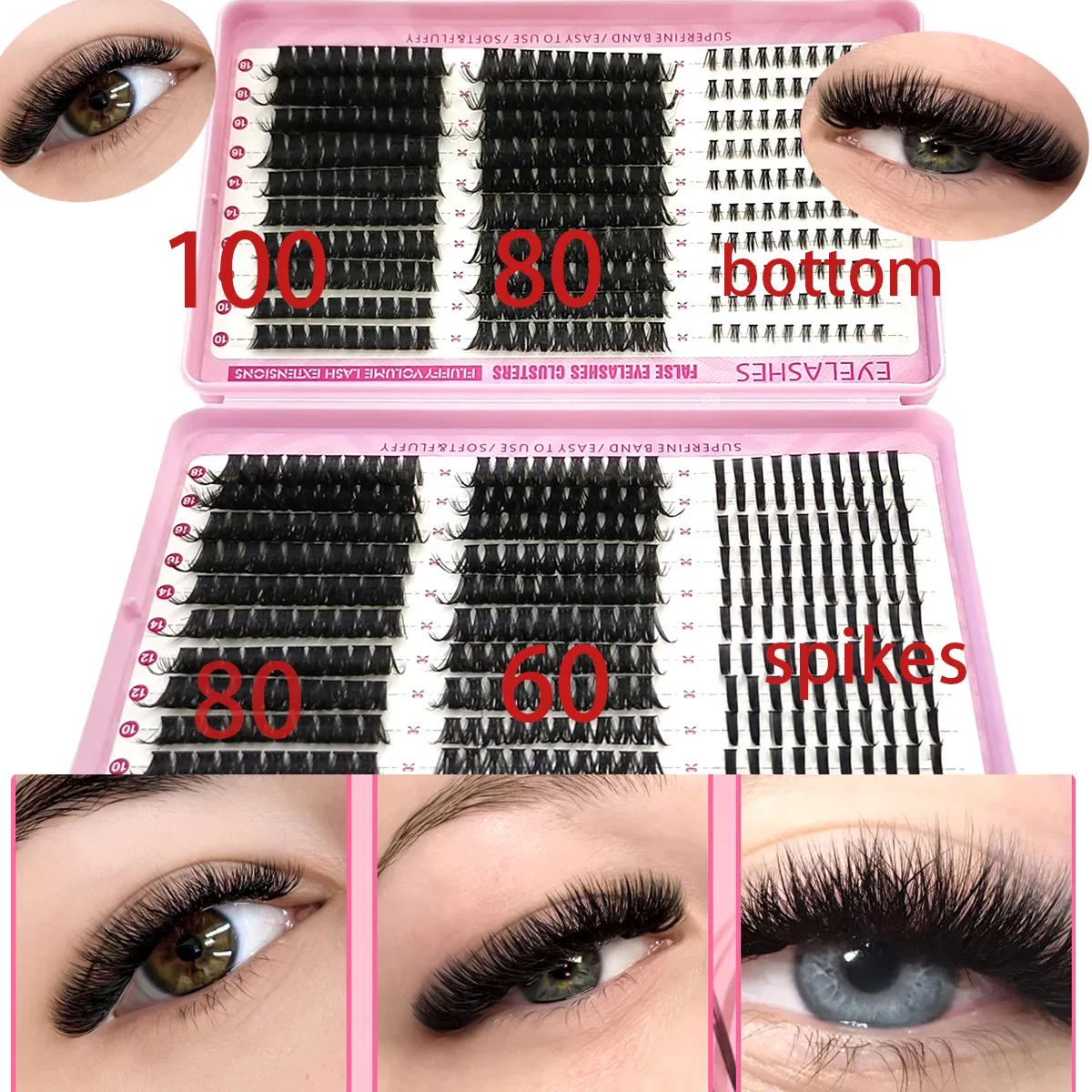 600PCS False Eyelash Cluster DIY Extended Mixing Disc Plump Clustered Single Piece Cat Eye False Eyelash Spikes+Bottom — image 3
