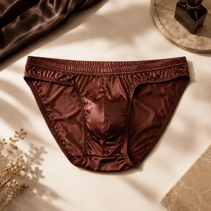 Cool Smooth Men's Underwear Low Waist Bulge Pouch Ice Silk Briefs Lingerie Breathable Satin Silk Panties Daily Routine