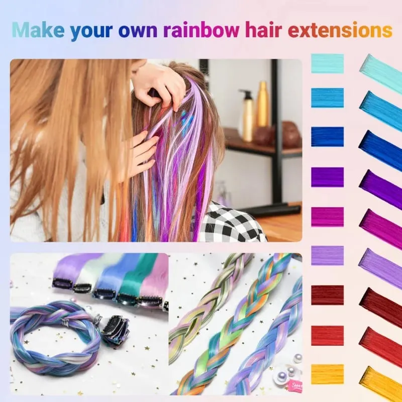 1 5 11 Pcs/lot Clip in Hair Extensions Multi-Colors Highlights Synthetic Hair 22 inch Rainbow Hairpieces for Girls Women 2030 — image 3