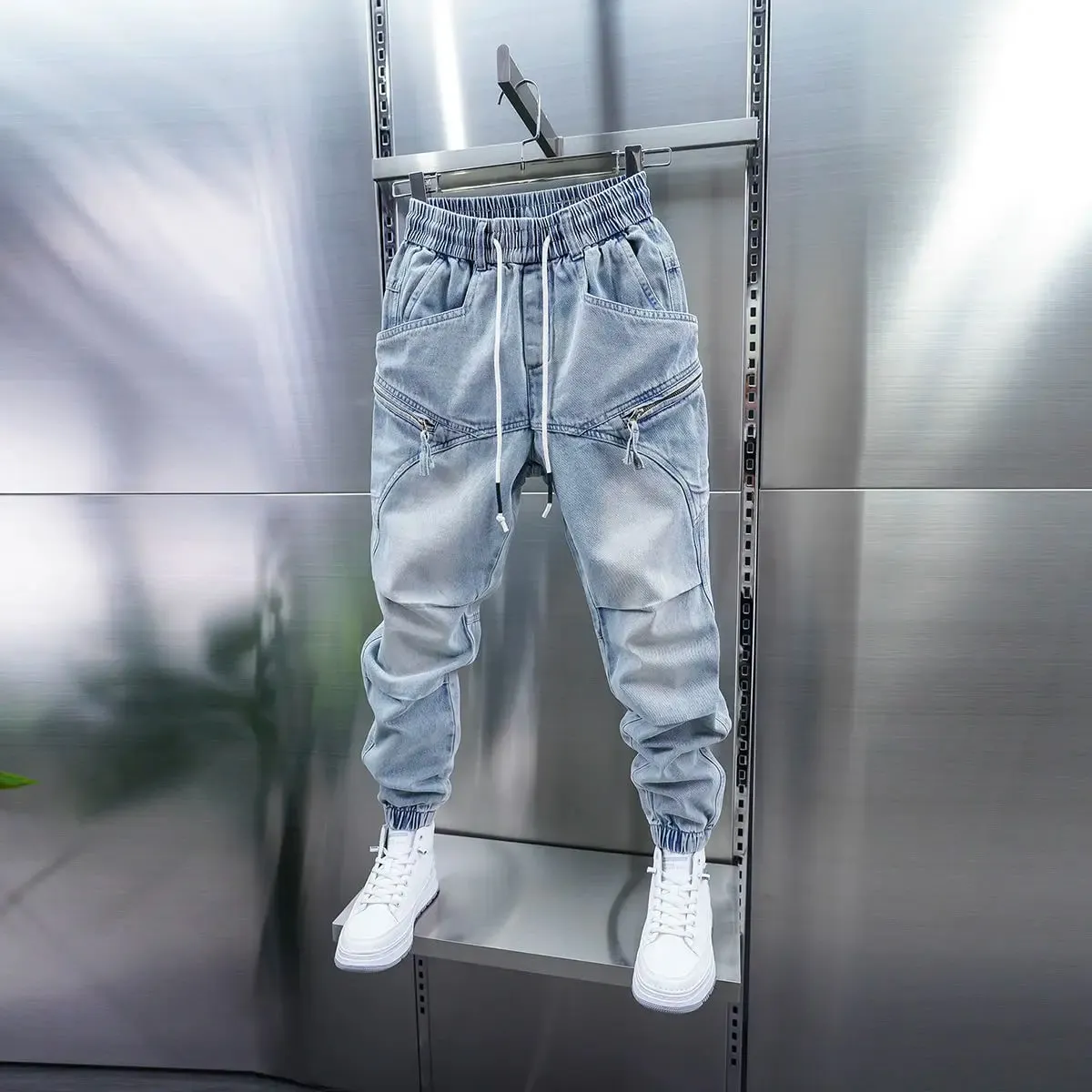Fashionable Street Jeans Cool Zipper Harem Jeans High Quality Luxury Brand Men Clothing — image 3