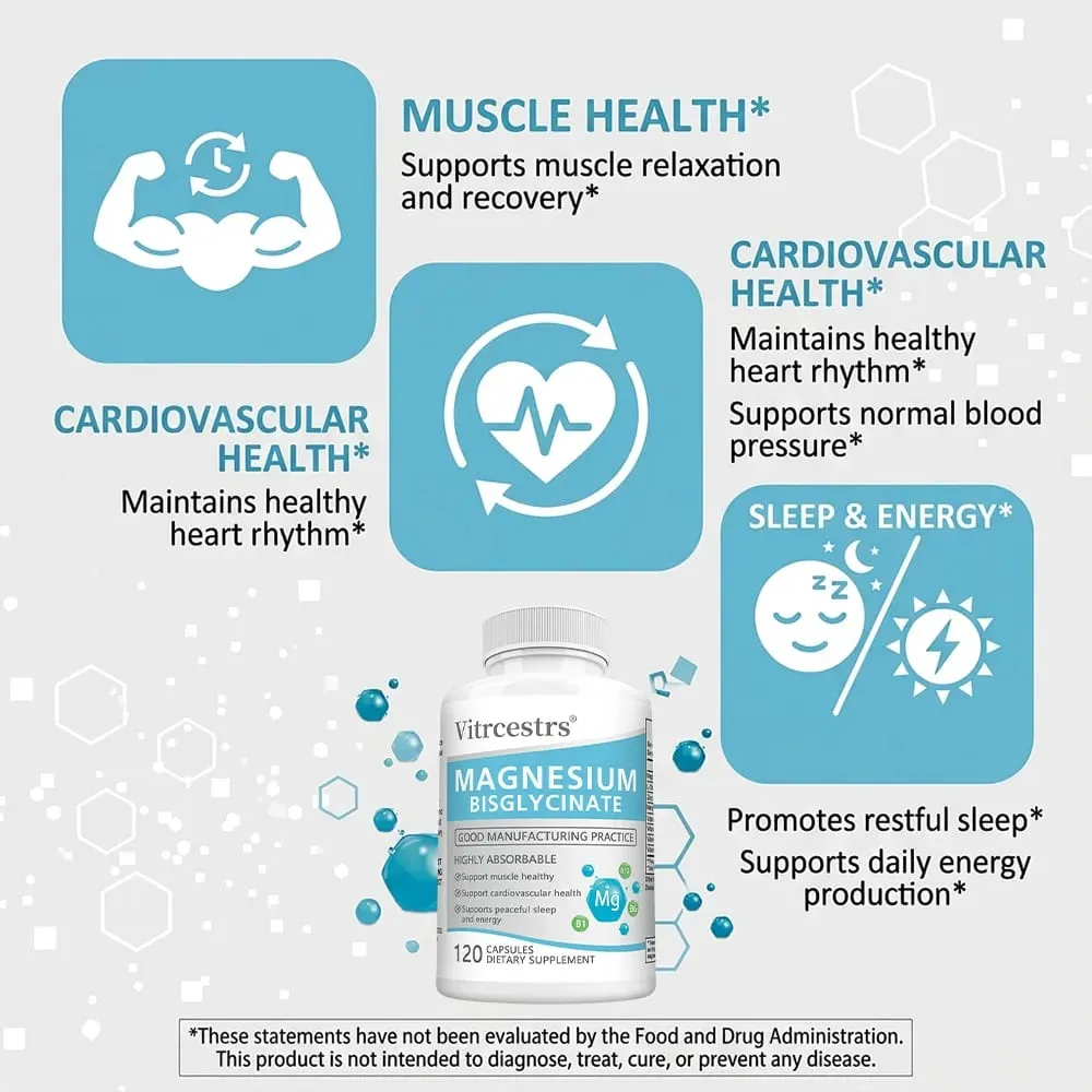 Magnesium Bisglycinate Capsules 450mg Daily Mineral Supplement Support Muscle Joint Cardiovascular and Digestive Body Wellness — image 5