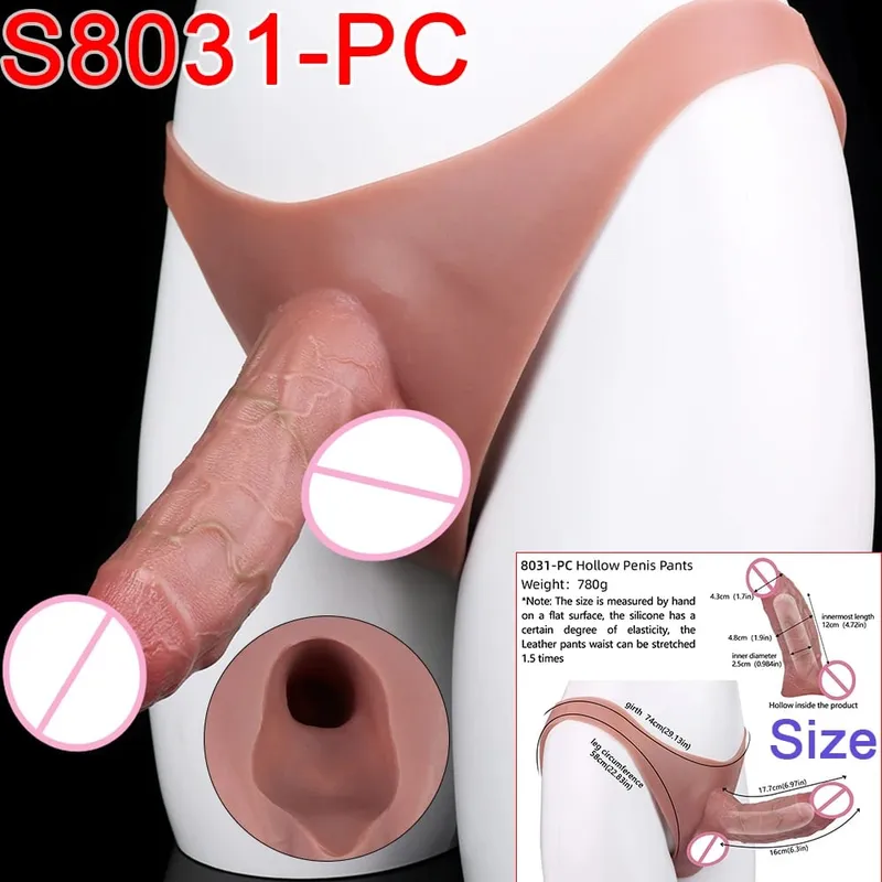 Gode ​​Long et creux à sangle pour homme, pénis Ultra réaliste, manches longues, pantalon, couverture de coq masculin, jouets sexuels