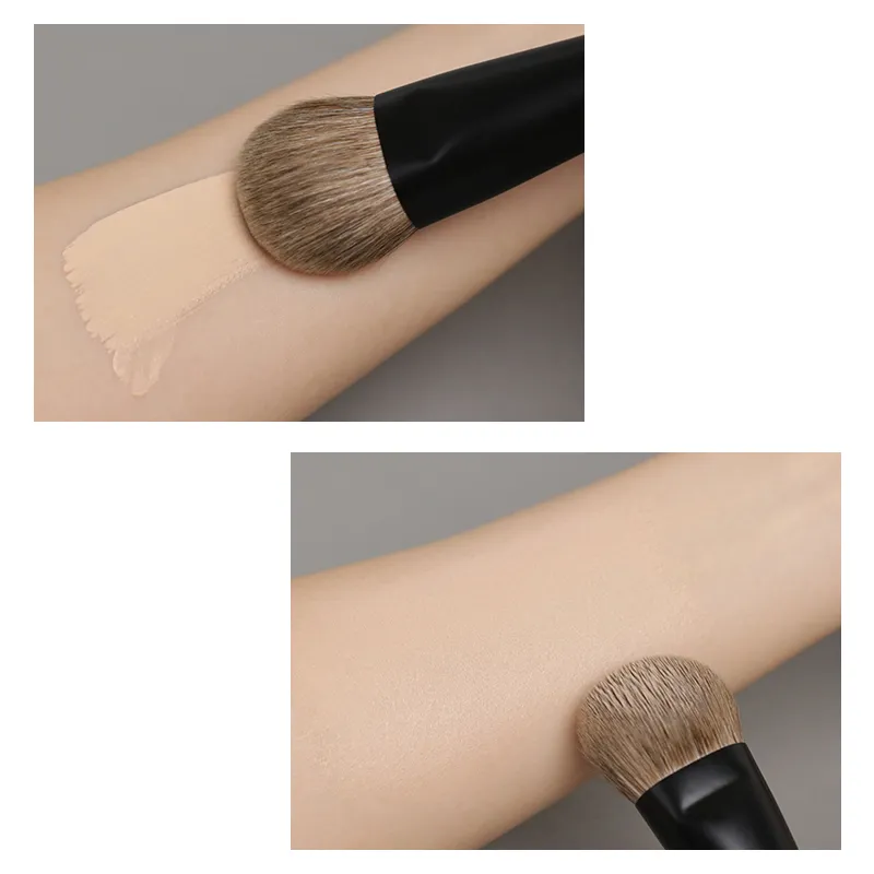 T101 Professional Handmade Makeup Brushes Soft Natural Goat Hair Tilted Foundation Brush Short Ebony Wood Handle Make Up Brush — image 3