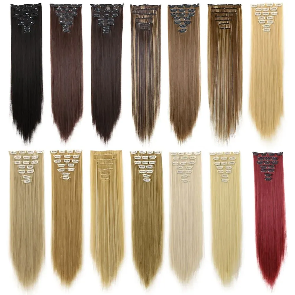 7Pcs 16 Clips Clip In Hair Extensions 150g Long Straight Synthetic Hair Pieces For Women Natural Black Brown Highlight Blonde — image 3