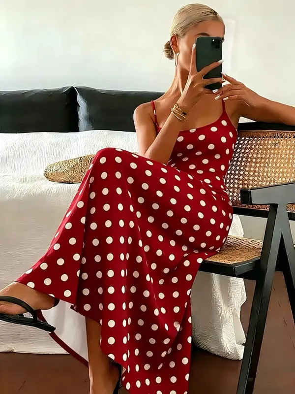 Spring/Summer New Elegant Polka Dot Print Slimming Dress Elegance Fashionable Women's Clothing Casual Midi Dress — image 4